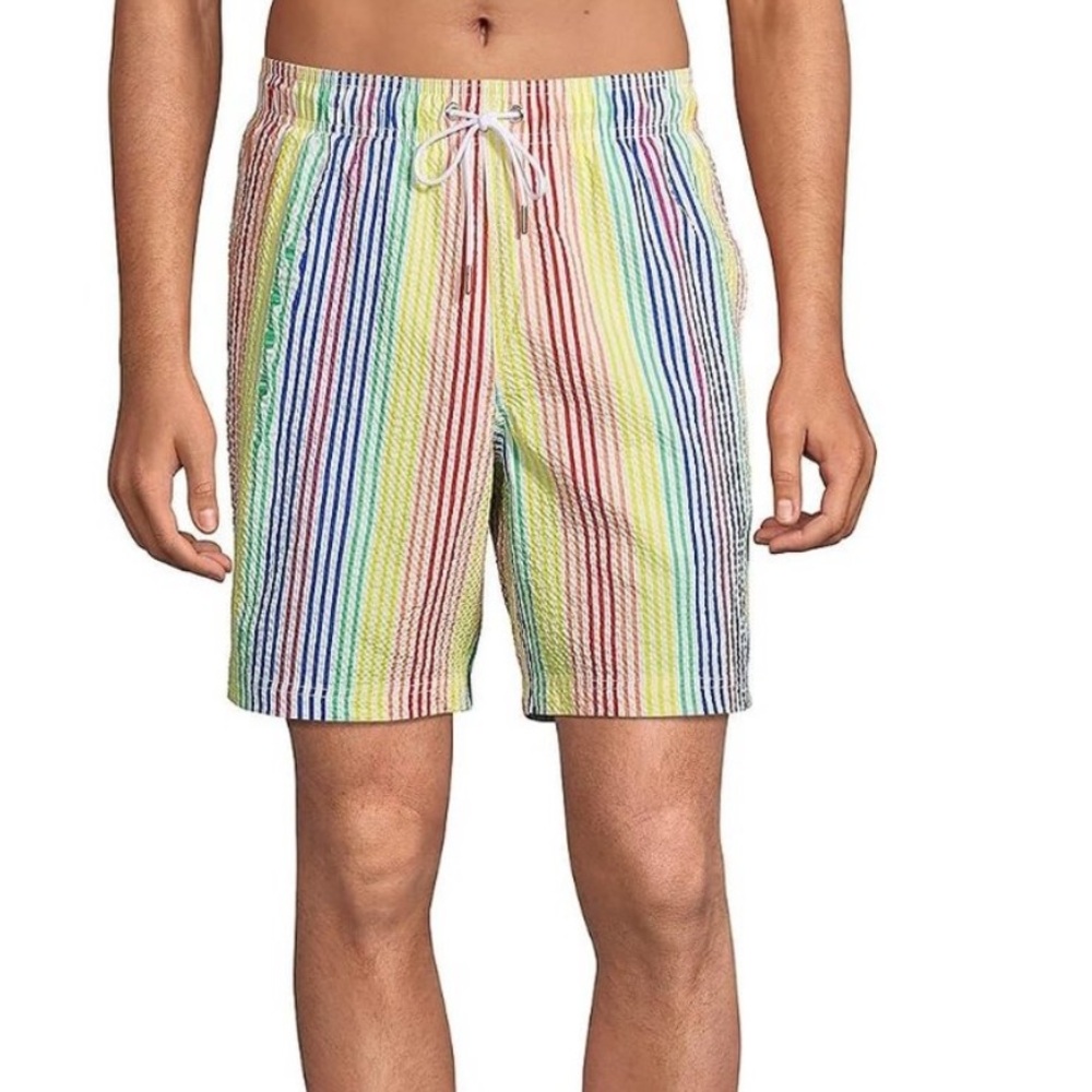 Lands' End 7” Seersucker Volleyball Swim Shorts Men's XL Stripes